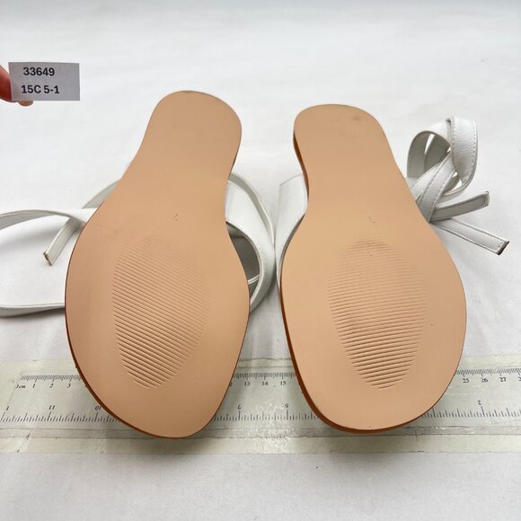 XYD White Open Toe Metal Gold Hardware Flip Flops Ankle Wrap Lace-up Flat Sandal - Picture 7 of 8